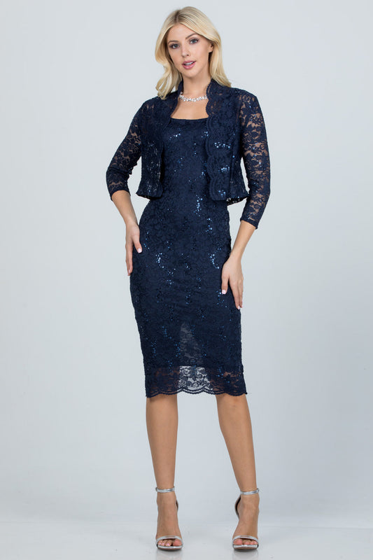 LA SCALA Sequin Lace Pencil Dress & Bolero Set 25762