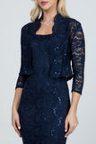 LA SCALA Sequin Lace Pencil Dress & Bolero Set 25762