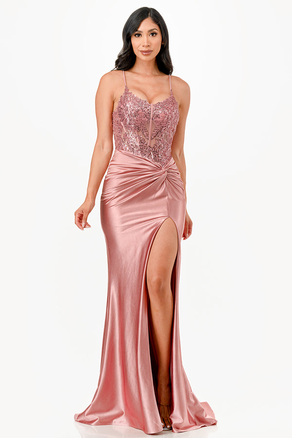 LA SCALA Sequin Lace Satin Twist Evening Gown 26011