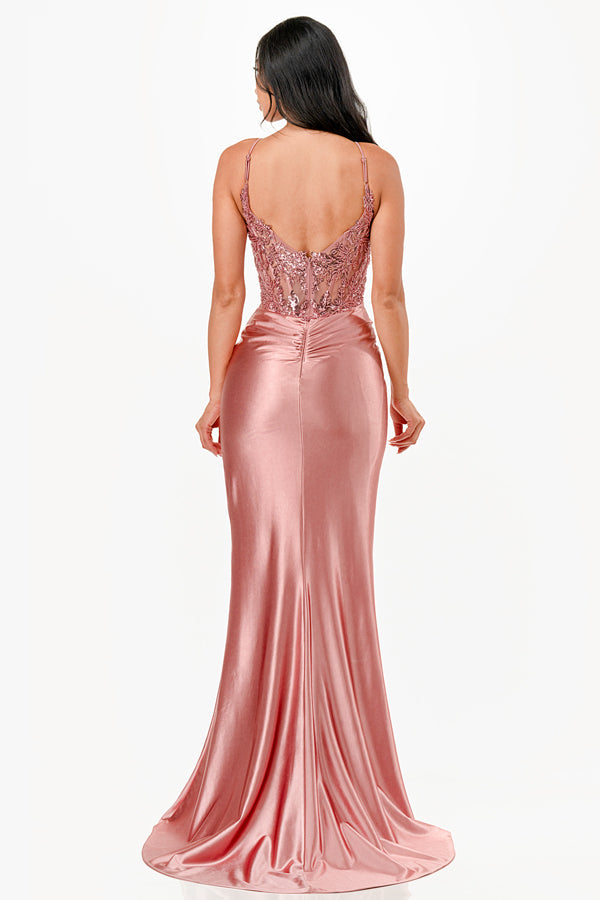 LA SCALA Sequin Lace Satin Twist Evening Gown 26011