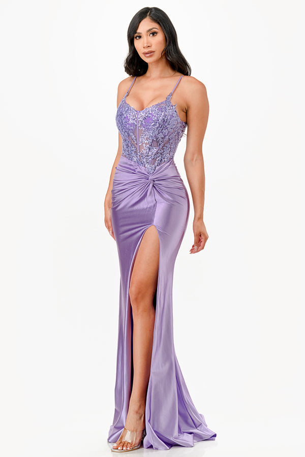 LA SCALA Sequin Lace Satin Twist Evening Gown 26011