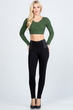 LA SCALA Side Elastic Nylon Ponte High Waist Skinny Pants 2866