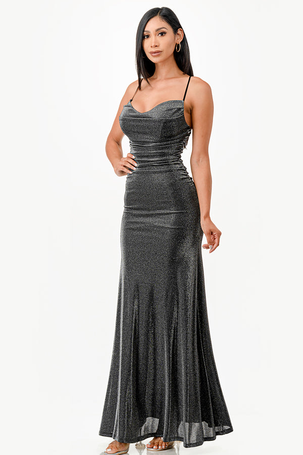LA SCALA Sparkling Jacquard Cowl Neck Evening Dress 26004