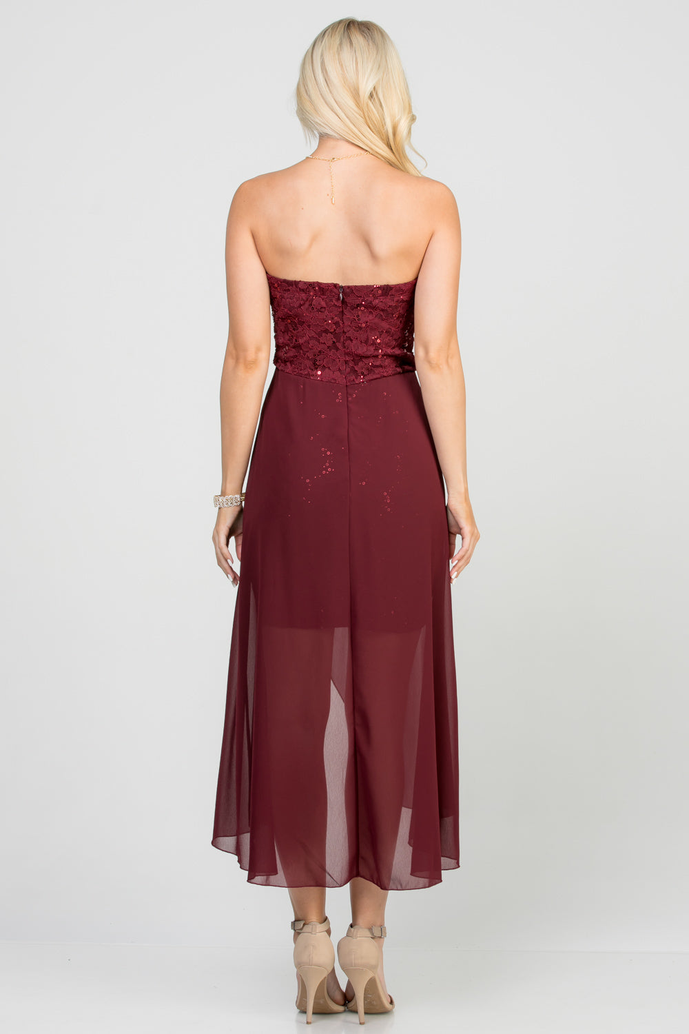 LA SCALA Strapless Lace Chiffon High-Low Dress 25978