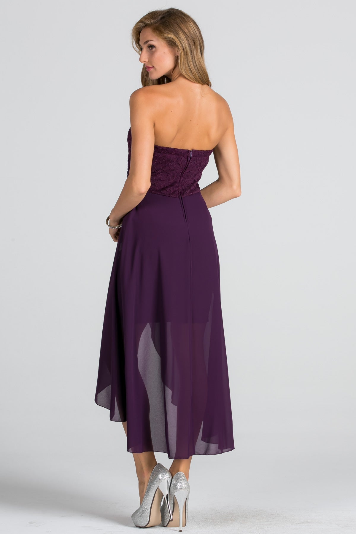 LA SCALA Strapless Lace Chiffon High-Low Dress 25978