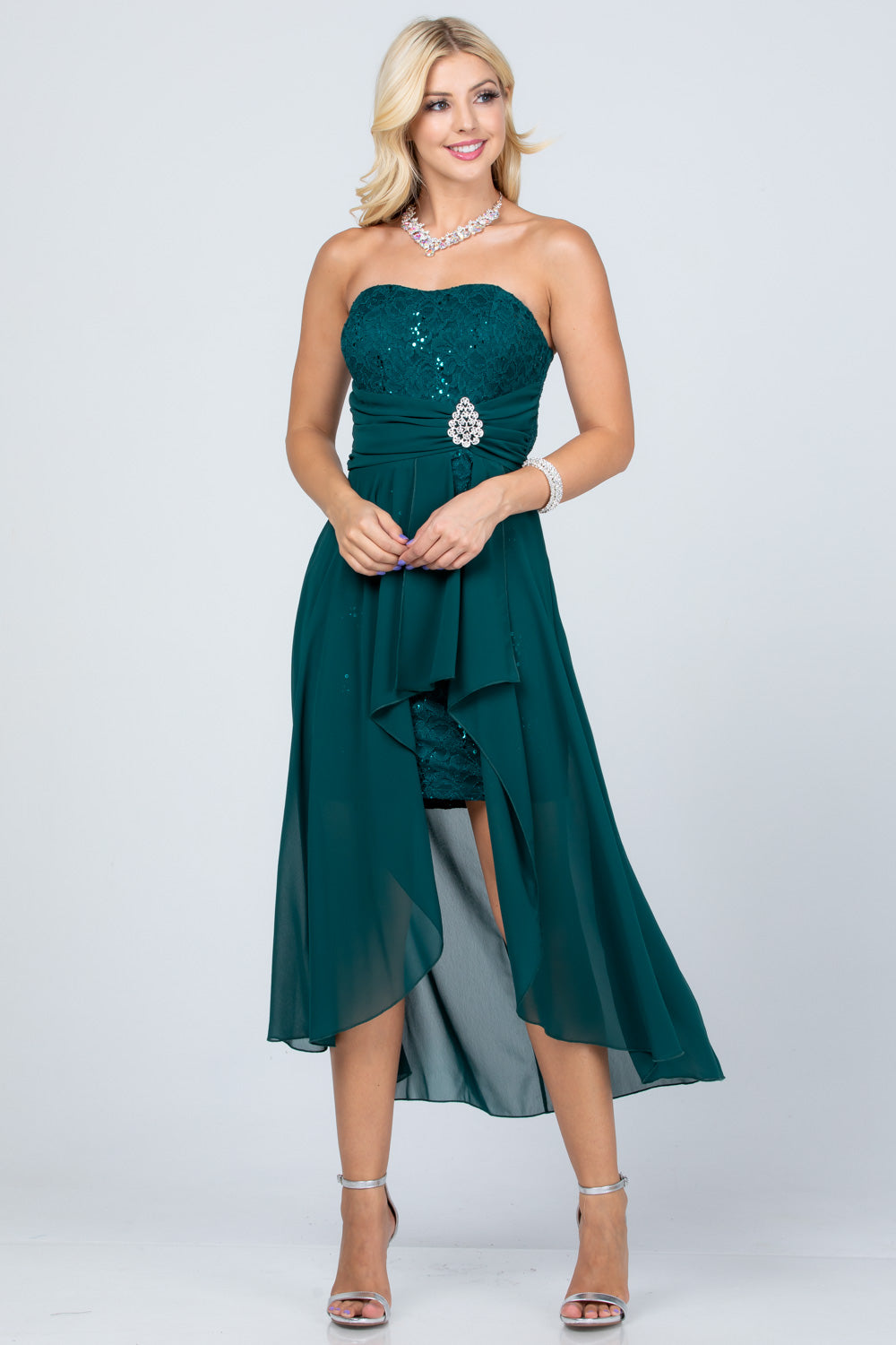 LA SCALA Strapless Lace Chiffon High-Low Dress 25978