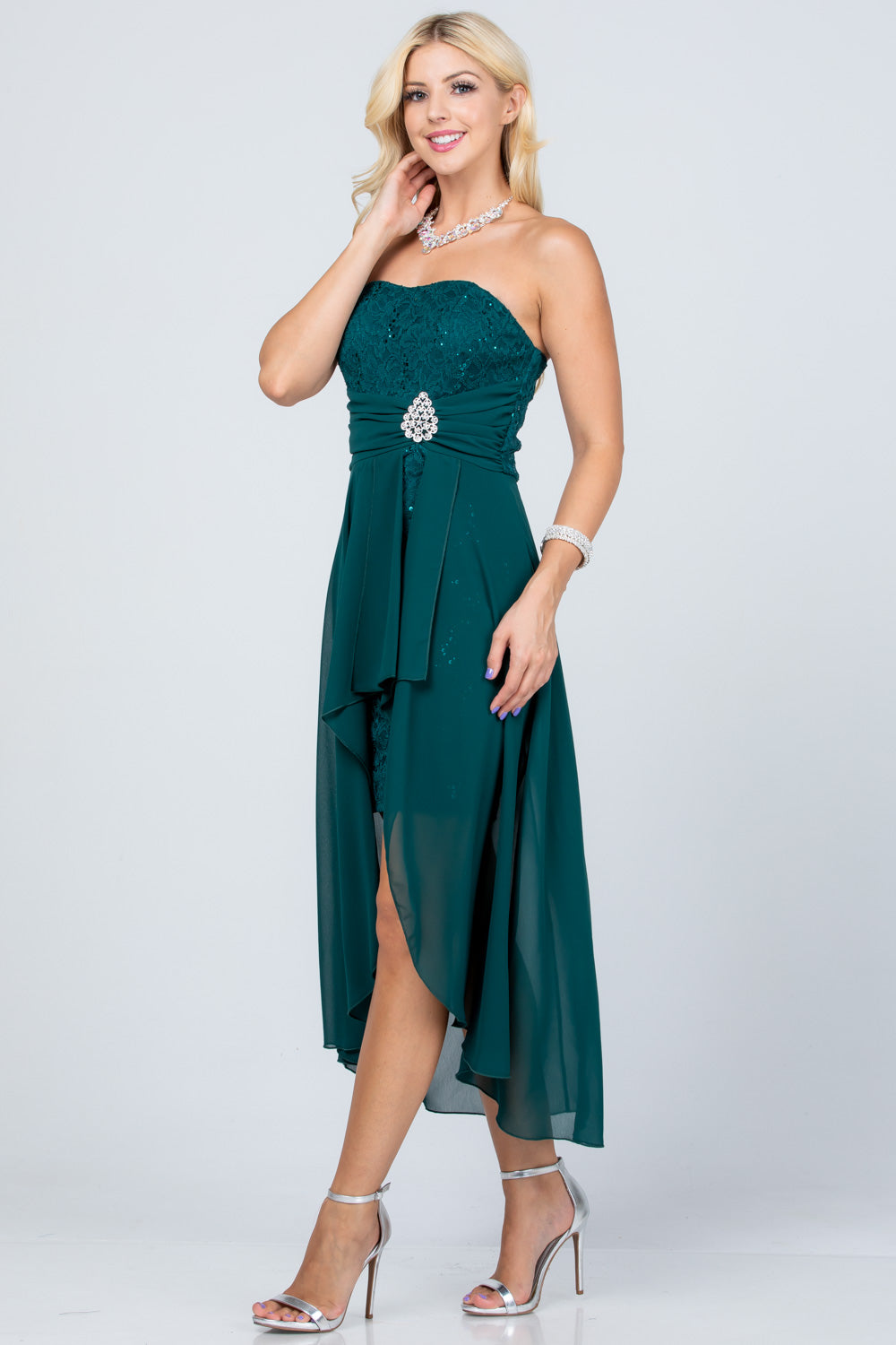 LA SCALA Strapless Lace Chiffon High-Low Dress 25978