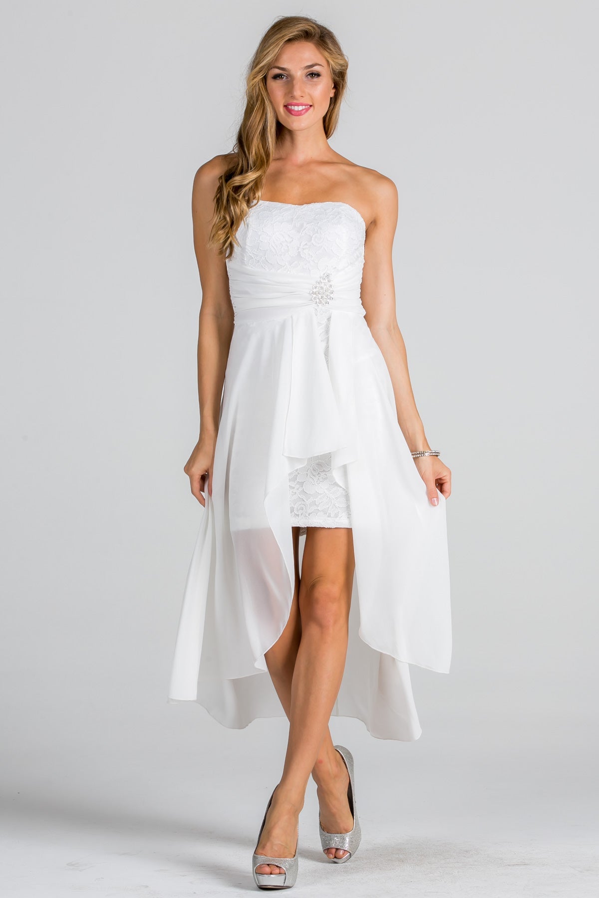 LA SCALA Strapless Lace Chiffon High-Low Dress 25978