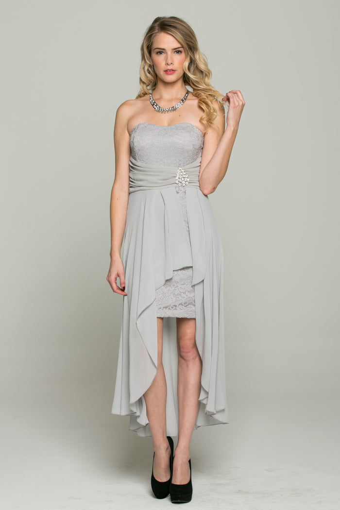 LA SCALA Strapless Lace Chiffon High-Low Dress 25978