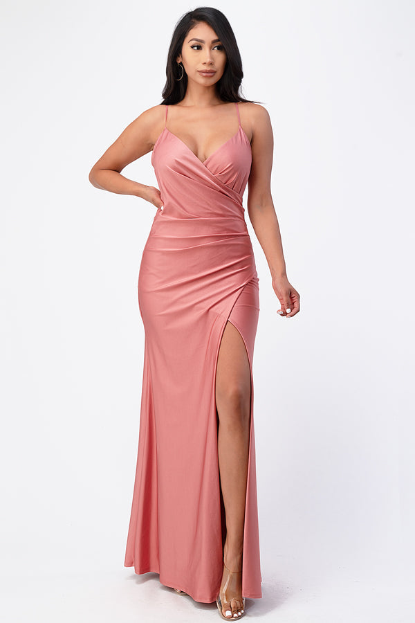 LA SCALA Tara Pleated Wrap Evening Gown 25872