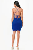 LA Scala Glittered Back Lace Up Waist Shirring Bodycon Mini Dress - Rosa Apparel
