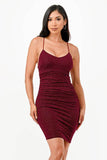 LA Scala Glittered Back Lace Up Waist Shirring Bodycon Mini Dress - Rosa Apparel