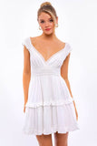 LE LIS Cap Sleeve Ruffle V-Neck Boho Pullover Mini Dress - Rosa Apparel