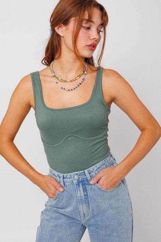 LE LIS Casual Fabric Sleeveless Fitted Square Neck Bodysuit - Rosa Apparel