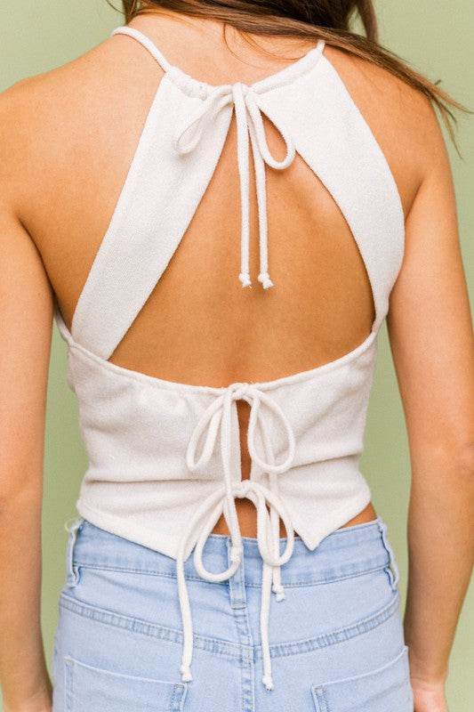LE LIS Halter Crop Top With a Cut-out Back and a Back Bow Tie Detail - Rosa Apparel
