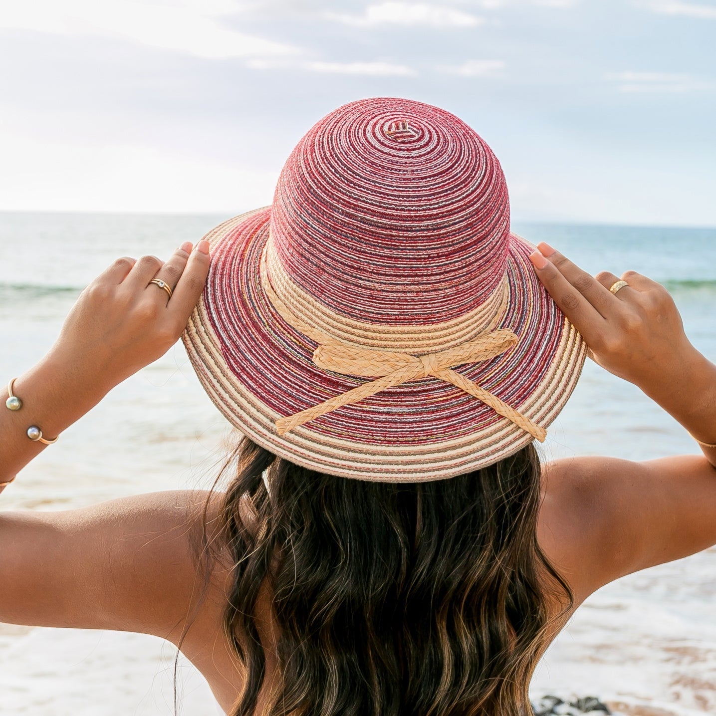 Aili’s Corner Multi-Stripe Bow Accent Straw Sunhat