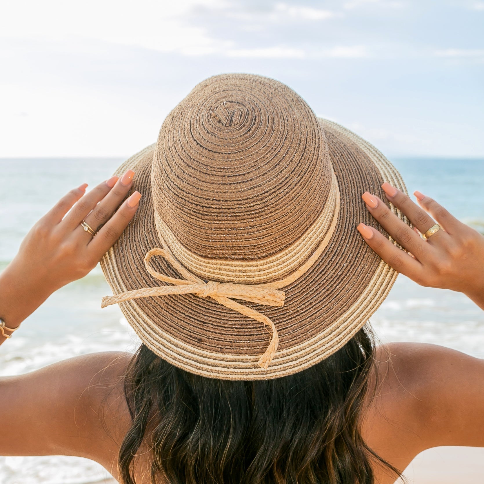 Aili’s Corner Multi-Stripe Bow Accent Straw Sunhat