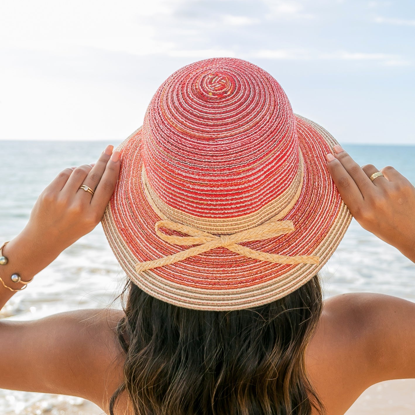 Aili’s Corner Multi-Stripe Bow Accent Straw Sunhat