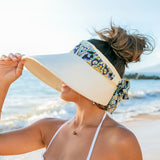 Aili’s Corner Scarf Accent Foldable Wide Brim Visor Hat