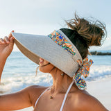 Aili’s Corner Scarf Accent Foldable Wide Brim Visor Hat