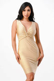 La Scala Center Front Knot Tricot V-Neck Bodycon Dress - Rosa Apparel