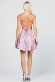 La Scala Fit And Flare Satin Like Sleeveless Lace Up Mini Dress - Rosa Apparel