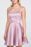 La Scala Fit And Flare Satin Like Sleeveless Lace Up Mini Dress - Rosa Apparel