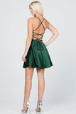 La Scala Fit And Flare Satin Like Sleeveless Lace Up Mini Dress - Rosa Apparel