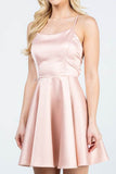 La Scala Fit And Flare Satin Like Sleeveless Lace Up Mini Dress - Rosa Apparel