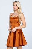 La Scala Fit And Flare Satin Like Sleeveless Lace Up Mini Dress - Rosa Apparel
