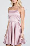 La Scala Fit And Flare Satin Like Sleeveless Lace Up Mini Dress - Rosa Apparel