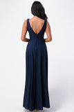 La Scala Full Tricot Deep V-Neck A-Line Dress with Side Slit 25953
