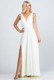 La Scala Full Tricot Deep V-Neck A-Line Dress with Side Slit 25953
