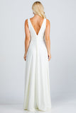 La Scala Full Tricot Deep V-Neck A-Line Dress with Side Slit 25953