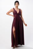La Scala Full Tricot Deep V-Neck A-Line Dress with Side Slit 25953