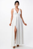 La Scala Full Tricot Deep V-Neck A-Line Dress with Side Slit 25953