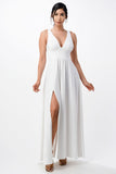La Scala Full Tricot Deep V-Neck A-Line Dress with Side Slit 25953