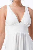 La Scala Full Tricot Deep V-Neck A-Line Dress with Side Slit 25953