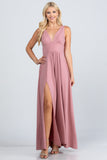 La Scala Full Tricot Deep V-Neck A-Line Dress with Side Slit 25953
