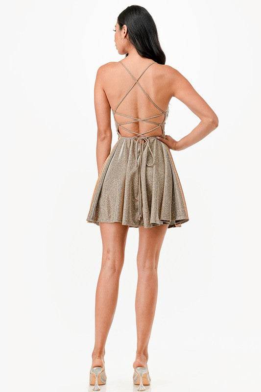 La Scala Lace Up Sleeveless Party Mini Dress 26016 - Rosa Apparel