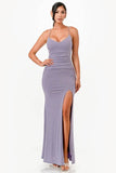 La Scala Mermaid Glittered Back Lace Up Open Slit Sleeveless Dress - Rosa Apparel