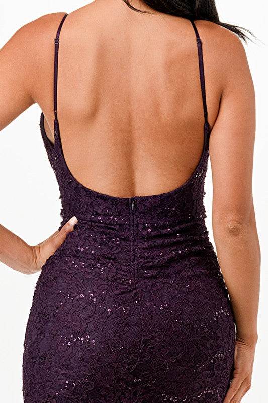 La Scala Open Back Lace With Sequence Mermaid Dress 26052 - Rosa Apparel