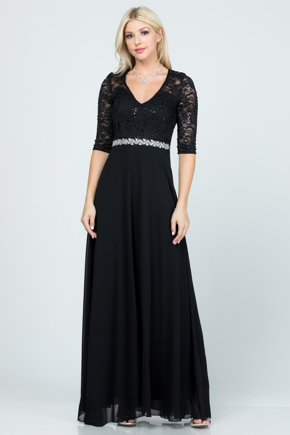 La Scala Plus Size Lace Chiffon A-Line Evening Dress 25434X