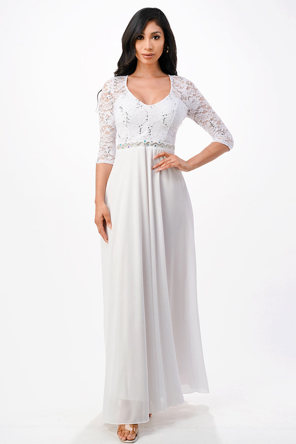 La Scala Plus Size Lace Chiffon A-Line Evening Dress 25434X