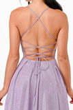 La Scala Sleeveless Back Lace Up Glitter Gown - Rosa Apparel