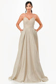 La Scala Sleeveless Back Lace Up Glitter Gown - Rosa Apparel