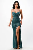 La Scala Sparkling Mermaid Knit Jacquard Side Gather Spaghetti Straps Gown - Rosa Apparel