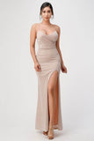 La Scala Sparkling Mermaid Knit Jacquard Side Gather Spaghetti Straps Gown - Rosa Apparel