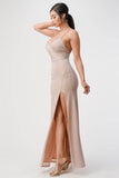 La Scala Sparkling Mermaid Knit Jacquard Side Gather Spaghetti Straps Gown - Rosa Apparel
