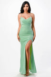 La Scala Sparkling Mermaid Knit Jacquard Side Gather Spaghetti Straps Gown - Rosa Apparel